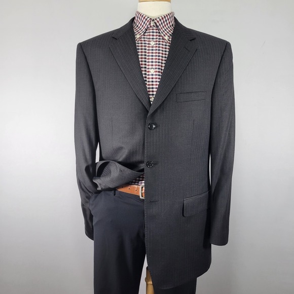 Pronto Uomo‎ Couture Men's Sport Coat Blazer Three Button Charcoal BLK Wool 44XL